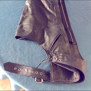 Unisex Black Leather Riding Pants size L
